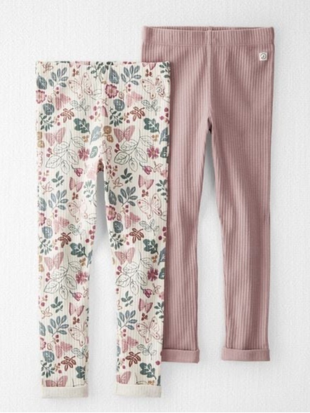 Little Planet by Carter’s 2-Pack Girls' Floral & Dusty Rose Pink Ribbed Leggings
